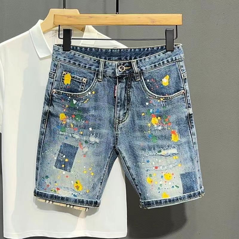 Men Fashion Jeans - Heren korte jeans broek graffiti slank