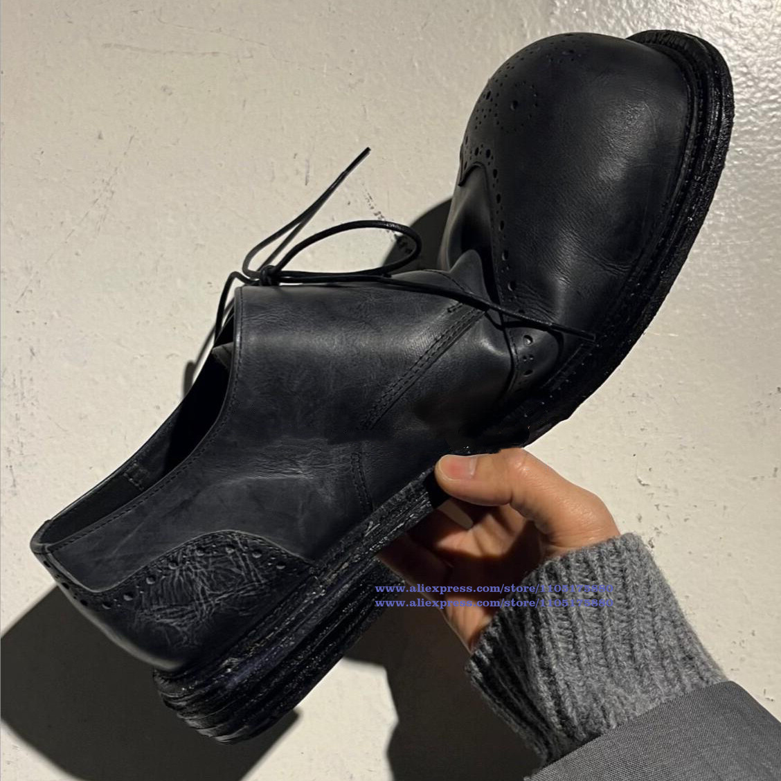 Oxford Shoes Brogue - Vintage zwart lederen brogue veterschoenen streetwear