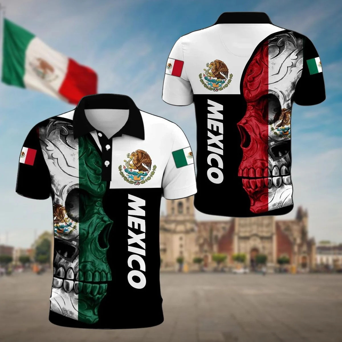 Mens Fashion Mexico - Mexico Azteekse Wapenschild & Schedel 3D