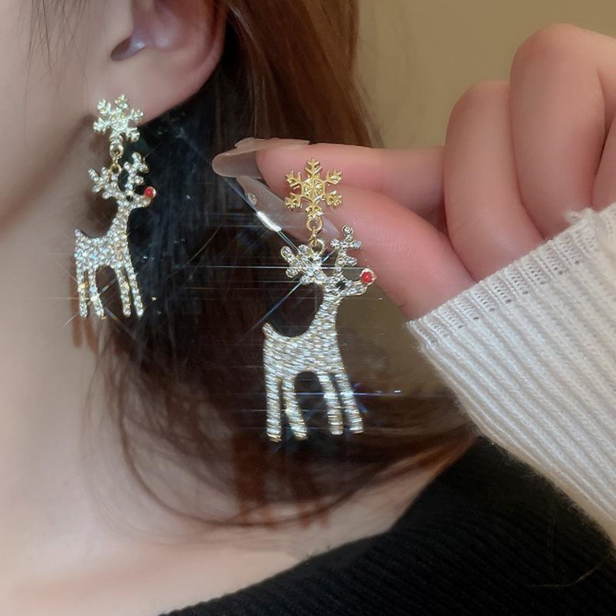 Mens Xmas Fashion - Kerstvakantie Herten Oorbellen Vol Strass Rendier