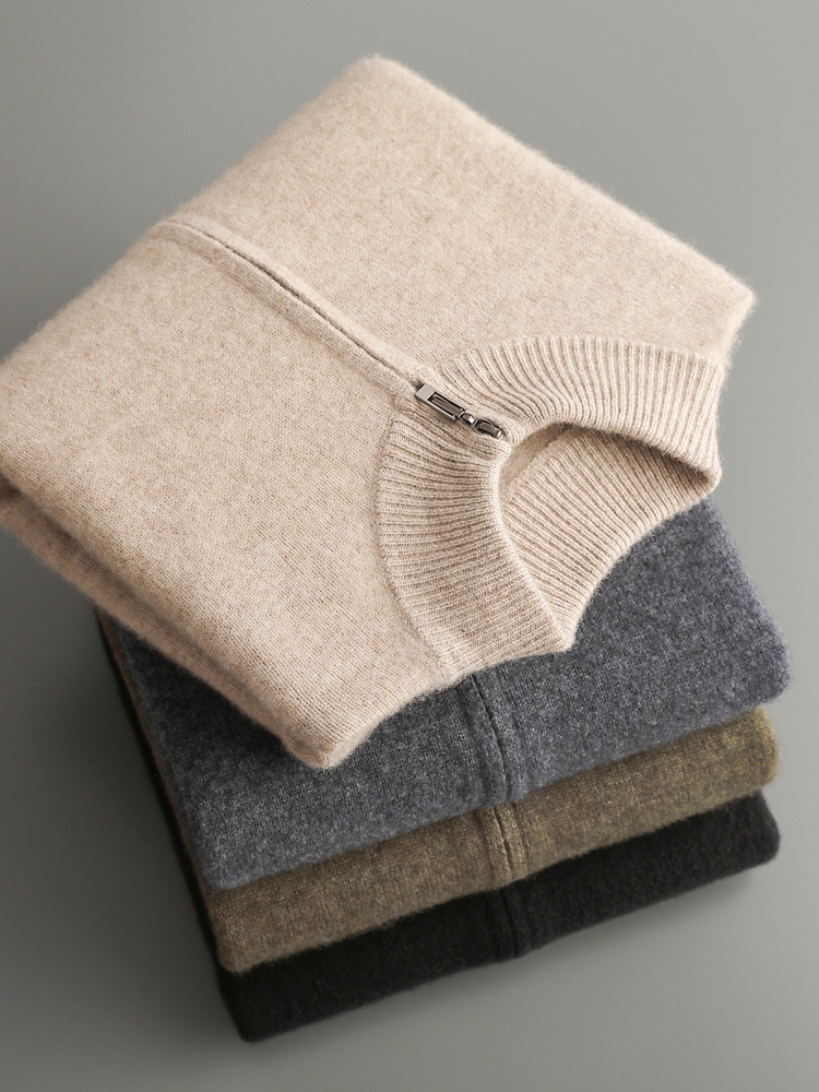 Men'S Fashion Zip Sweater - 100% Merinowol Heren Truien Vesten Herfst