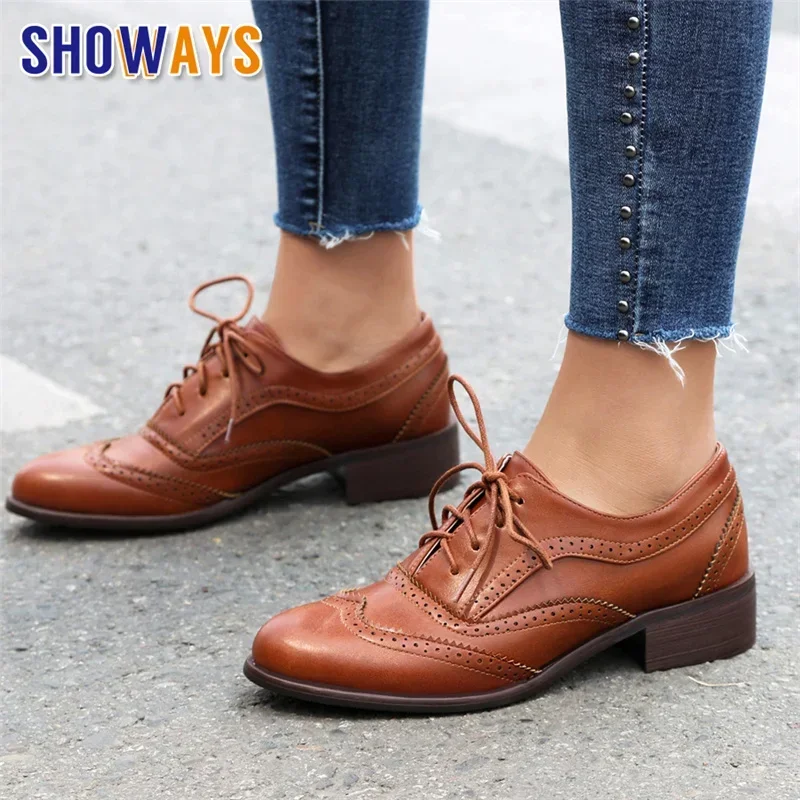 Oxford Shoes Brogue - Britse Flats Vrouwen Oxfords Mid Vierkante