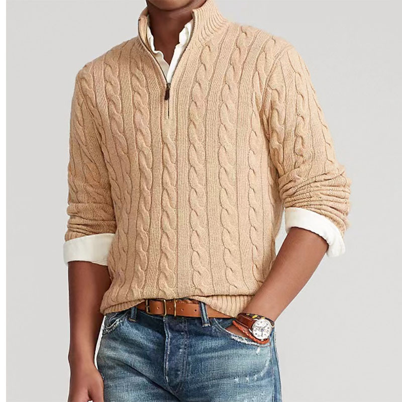 Men'S Fashion Zip Sweater - Mock Neck Gebreide Trui Heren Effen