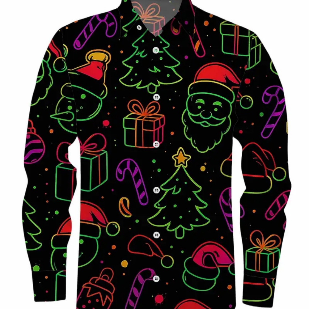 Mens Xmas Fashion - Herenmode Langarmshirt Kerst Candy Cane Santa