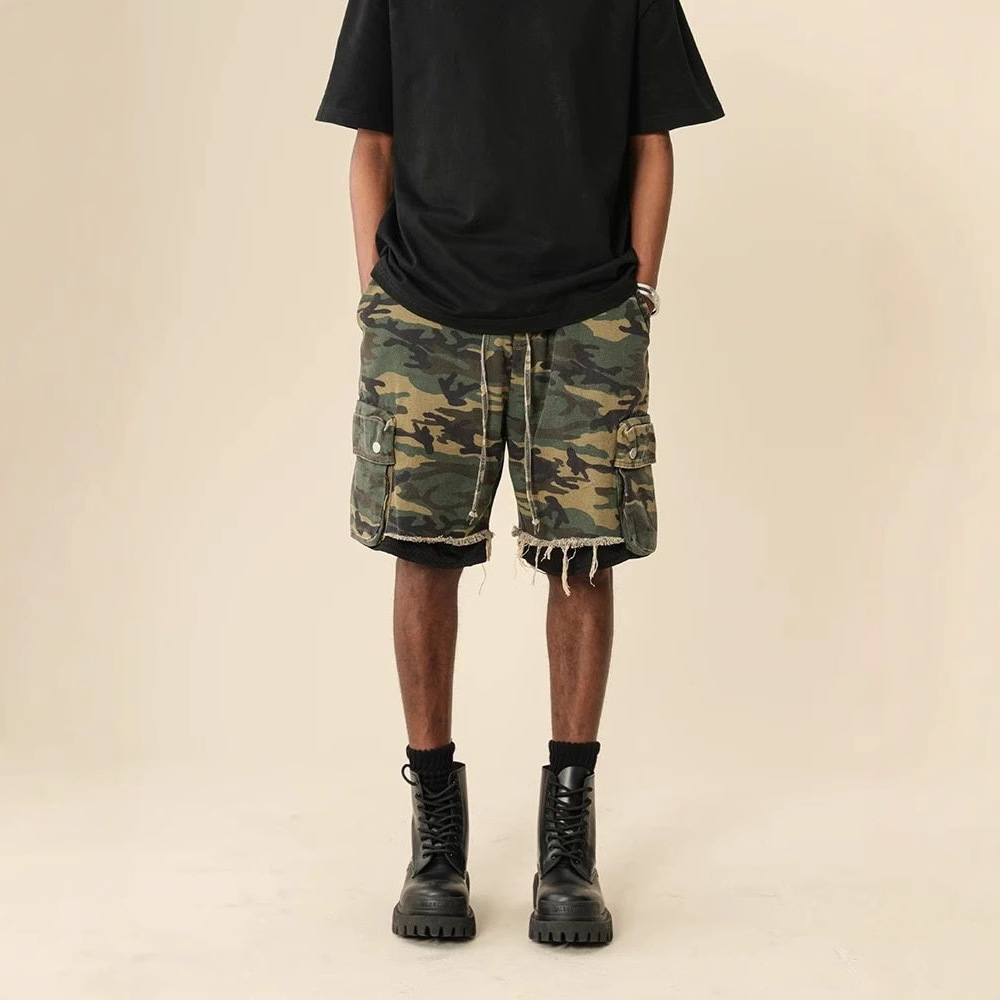 Men Fashion Jeans - Amerikaanse streetwear raw-edge gewassen vintage camouflage
