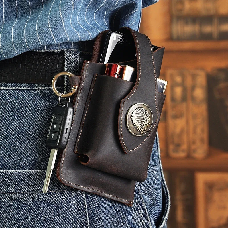 Fashion Harness Men - Heren lederen heuptas Mobiele telefoon tas