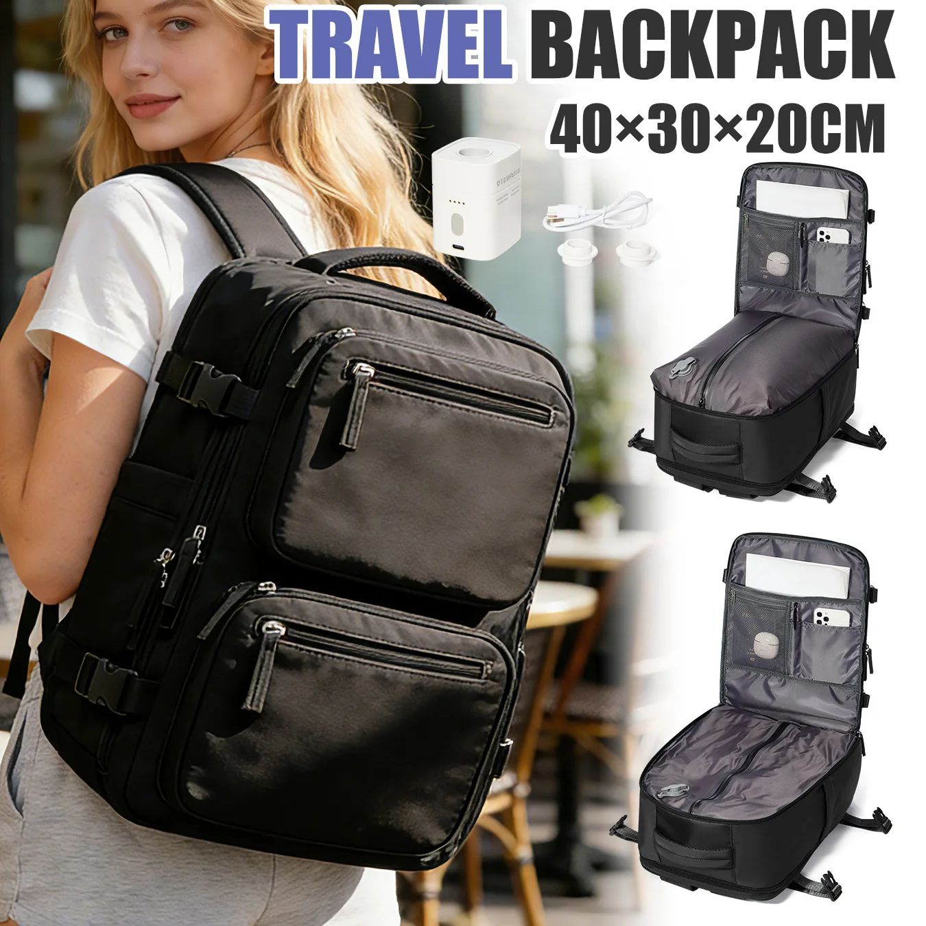 Mens Fashion Zip Up - Damesrugzak Vacuümrugzak met pomp Handbagage 40x30x20