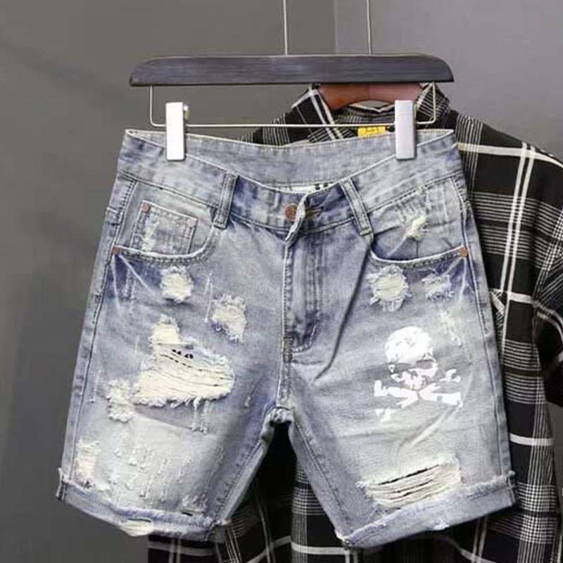 Men Fashion Jeans - Zomer Heren Versleten Kraal Gat Bedelaar