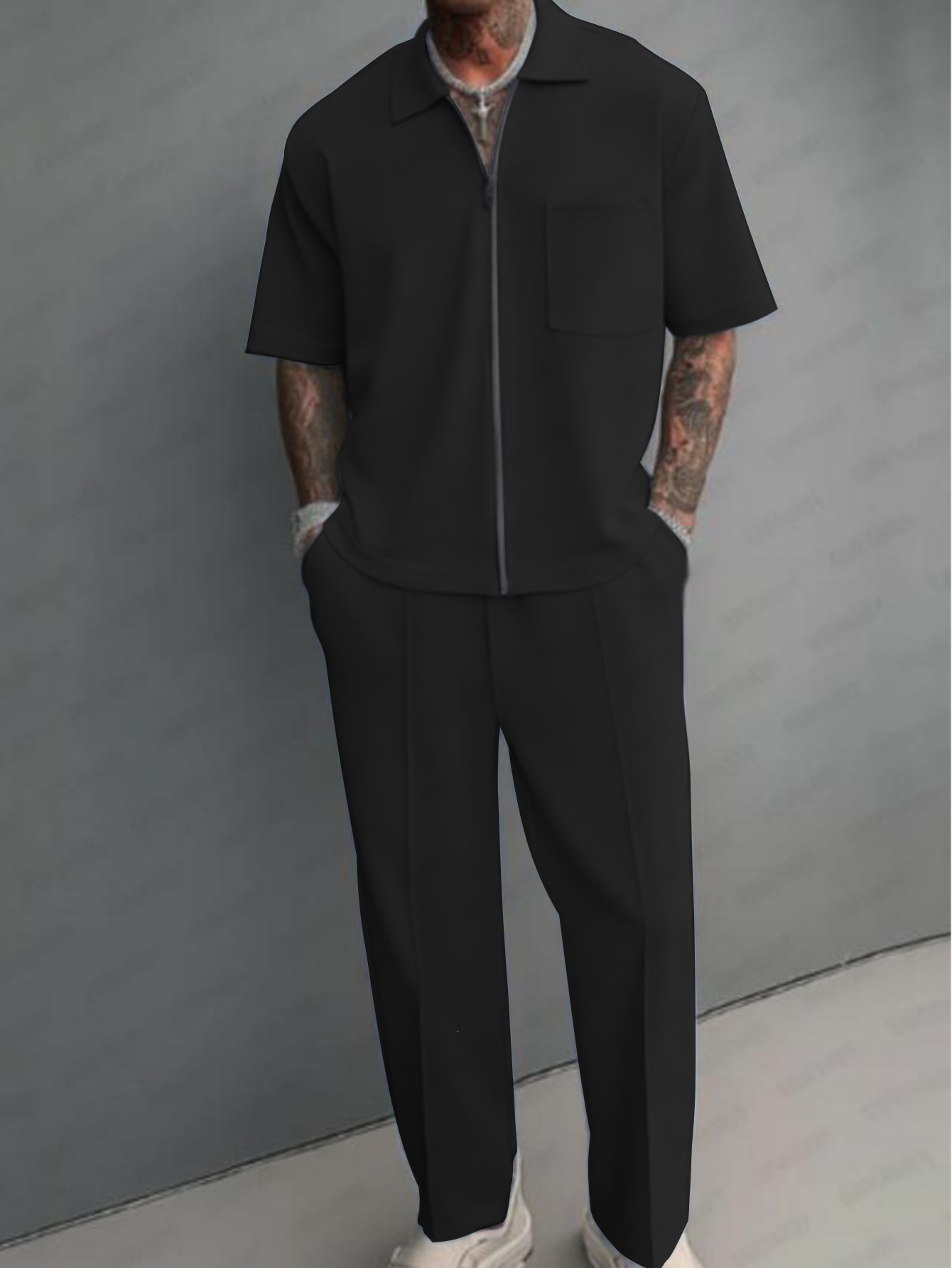 Heren 2-delige outfit, half-ri - Mens Fashion Zip Up recensie en prijs