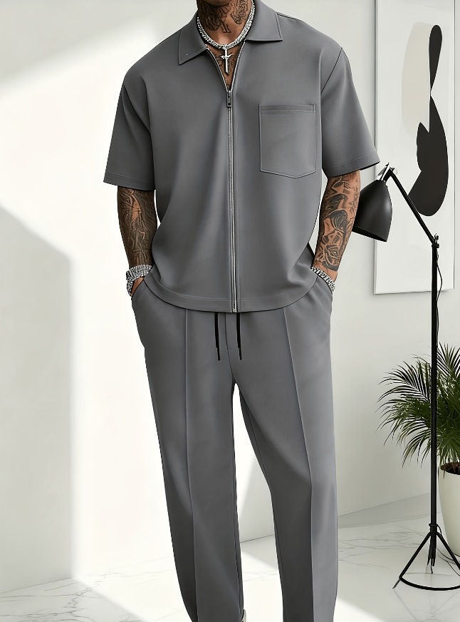 Heren 2-delige outfit, half-ri - Mens Fashion Zip Up recensie en prijs
